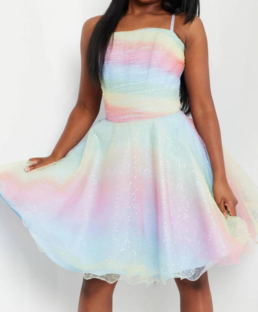 NEW JOVANI sleeveless mini gown in blue multi